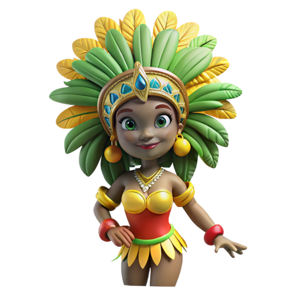 vibrant traditional Brazilian Carnival Dancer with Feather Headdress Cutout 4K png