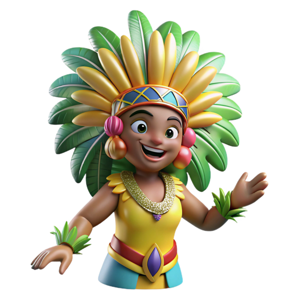 extraordinário rústico brasileiro carnaval dançarino com pena cocar Cortar fora Alto resolução png
