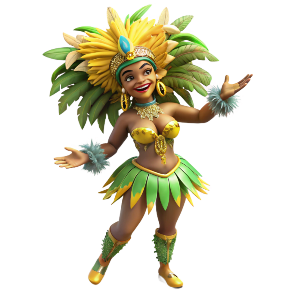 serene contemporary Brazilian Samba Dancer Isolated with Feathered Costume premium png