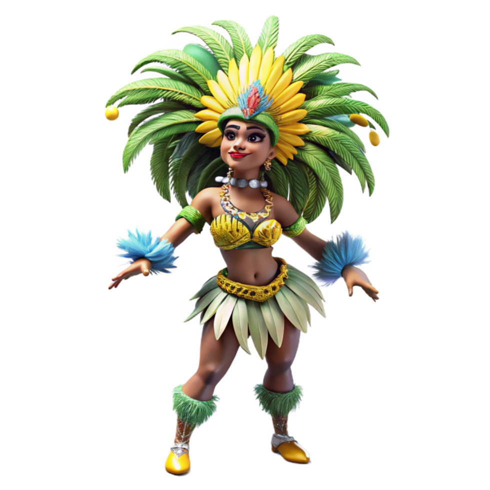 elegant traditional Brazilian Samba Dancer Isolated with Feathered Costume professional png