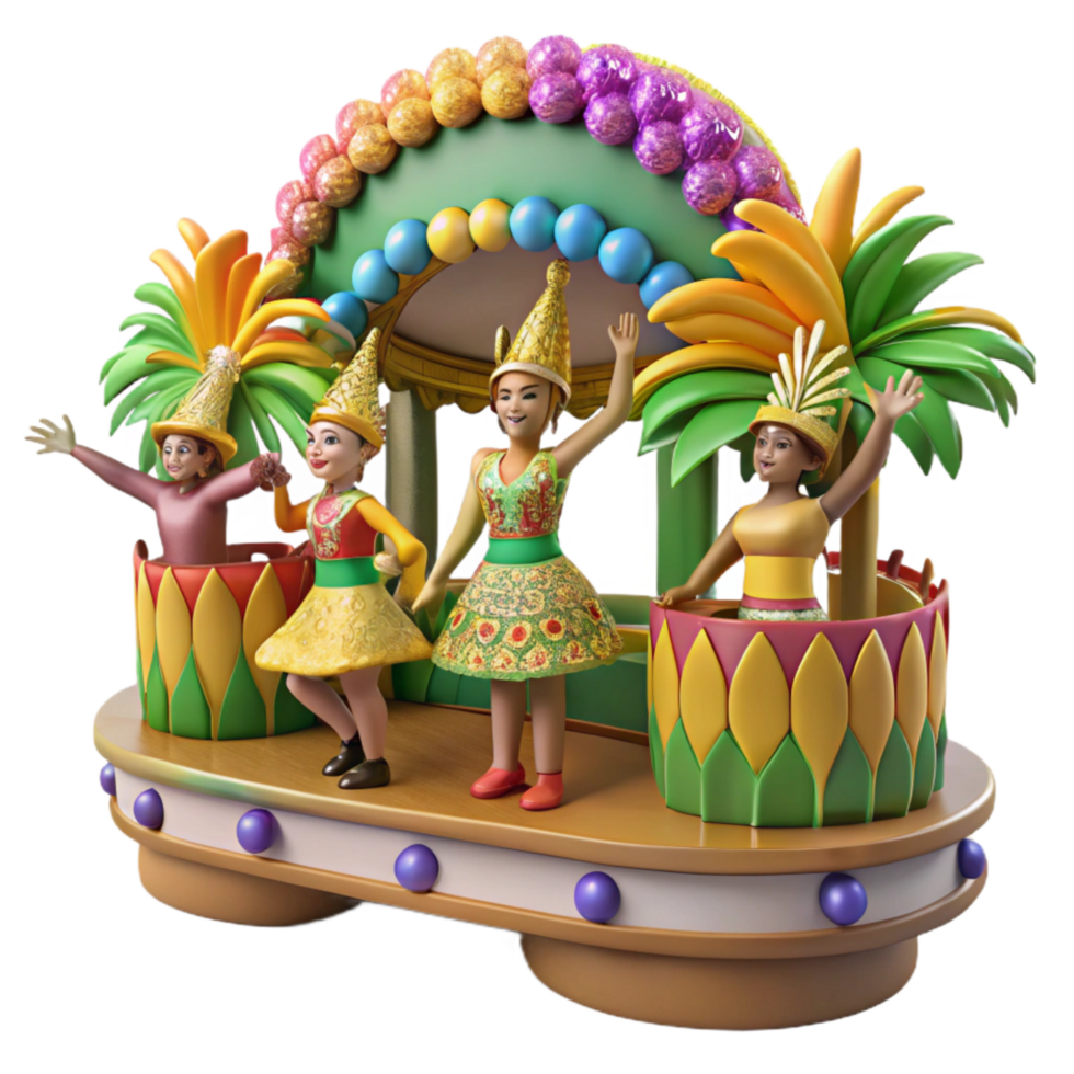 magnificent contemporary Brazilian Carnival Parade Float with Dancers Isolated professional png