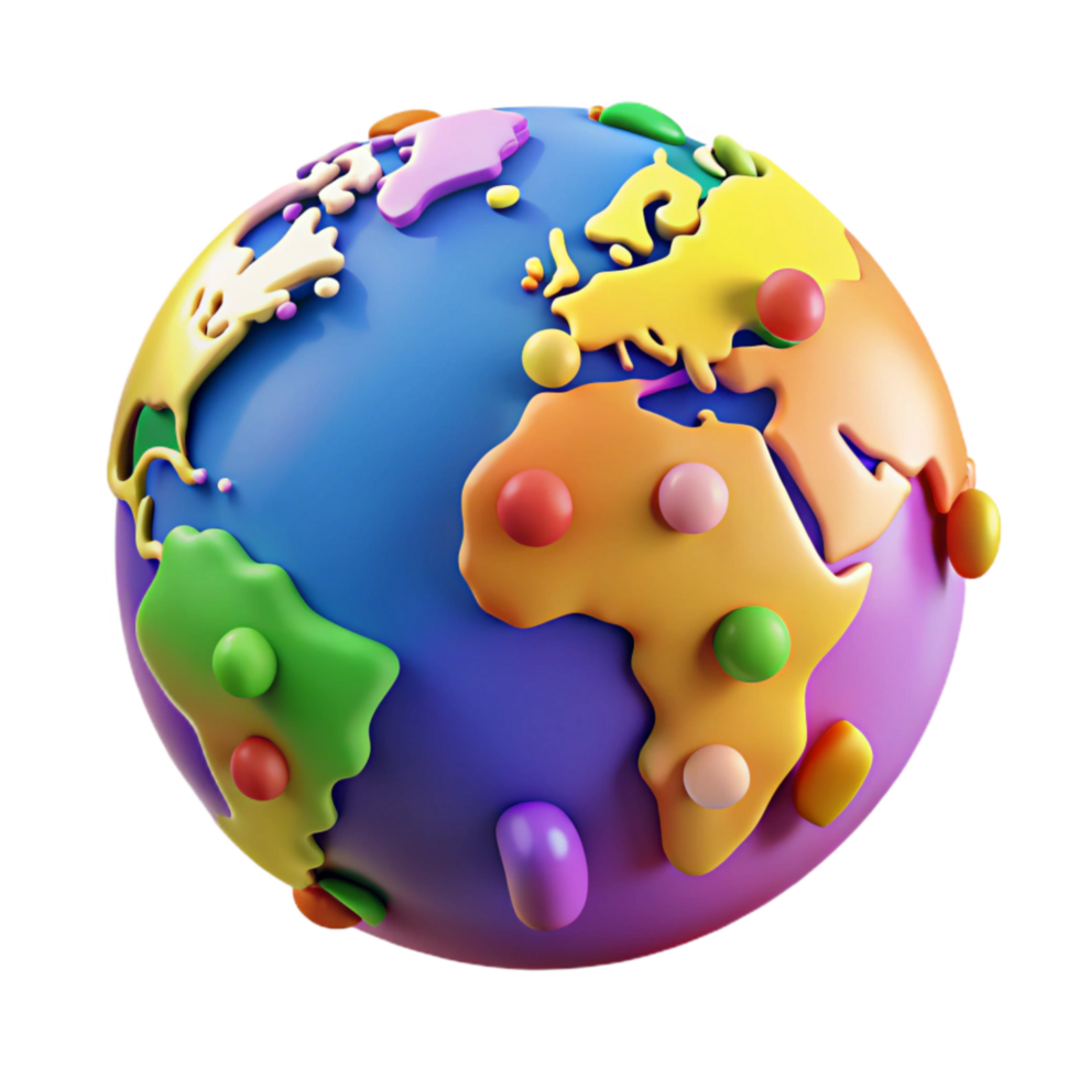 vibrant artistic Brightly Colored World Map with Language Families Cutout premium png