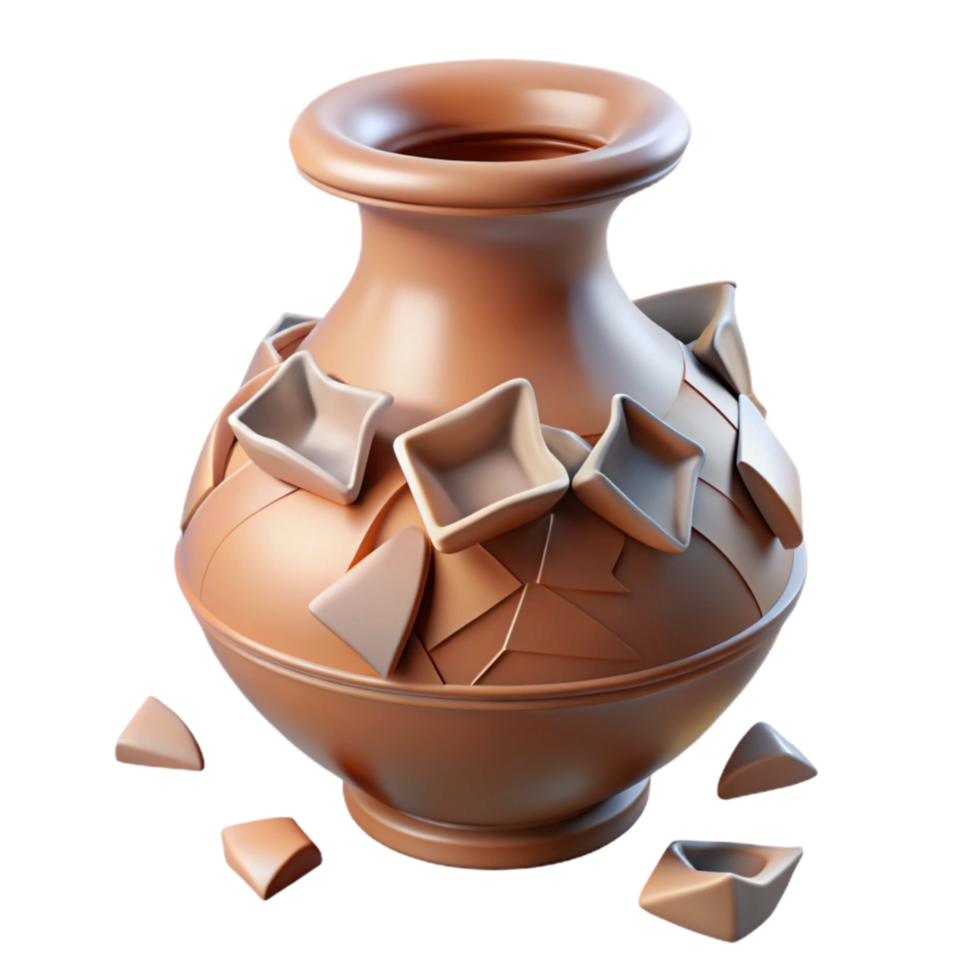 impressive vintage Broken Vase Cutout with Ceramic Shards 4K png
