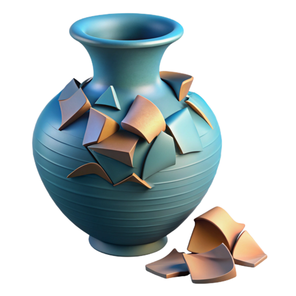 serene classic Broken Vase Cutout with Ceramic Shards authentic png