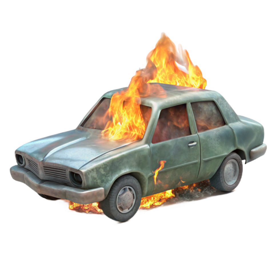 stunning abstract Burning Car Wreckage Side View Transparent 4K png