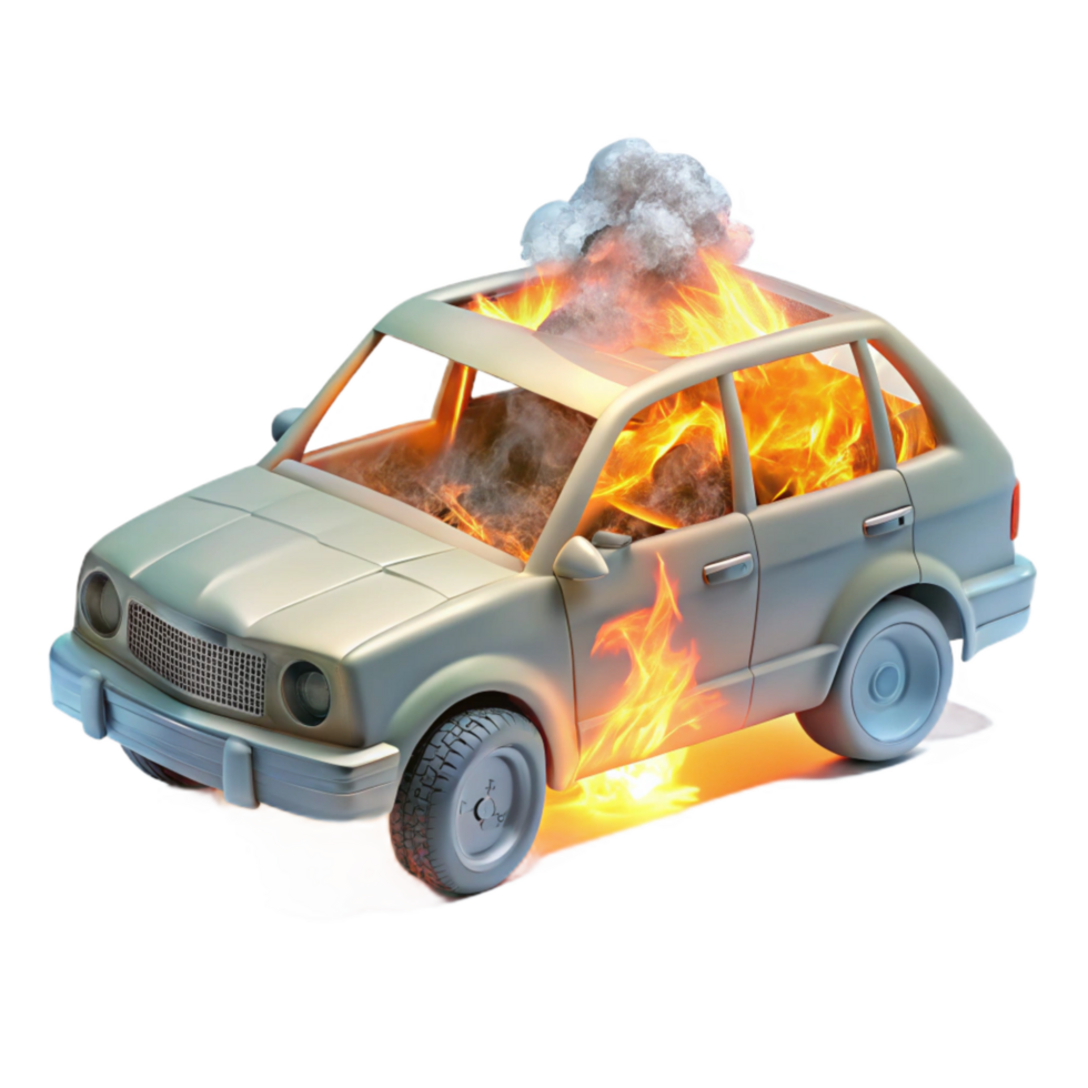 elegant contemporary Burning Car Wreckage Side View Transparent high resolution png