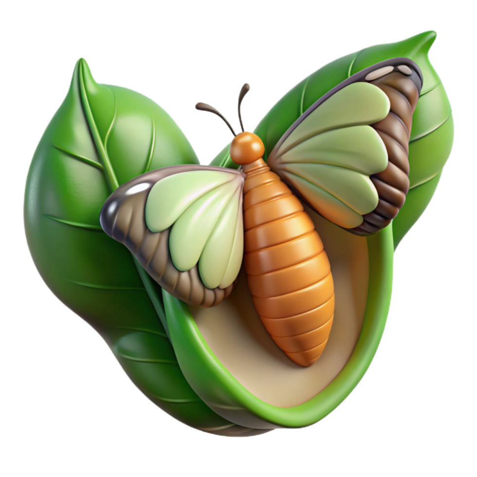 vibrant rustic Butterfly Cocoon Cutout Green Leaf Background 4K png