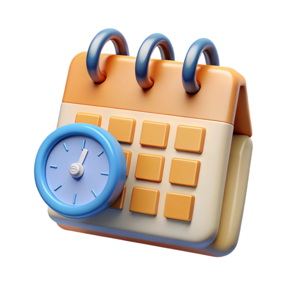wonderful traditional Calendar and Clock on Desk Transparent Background genuine png
