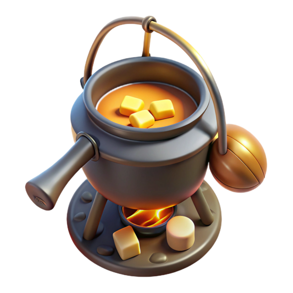 dramatic artistic Campfire Cooking Pot Top View Transparent Background with Firelight Detail exclusive png