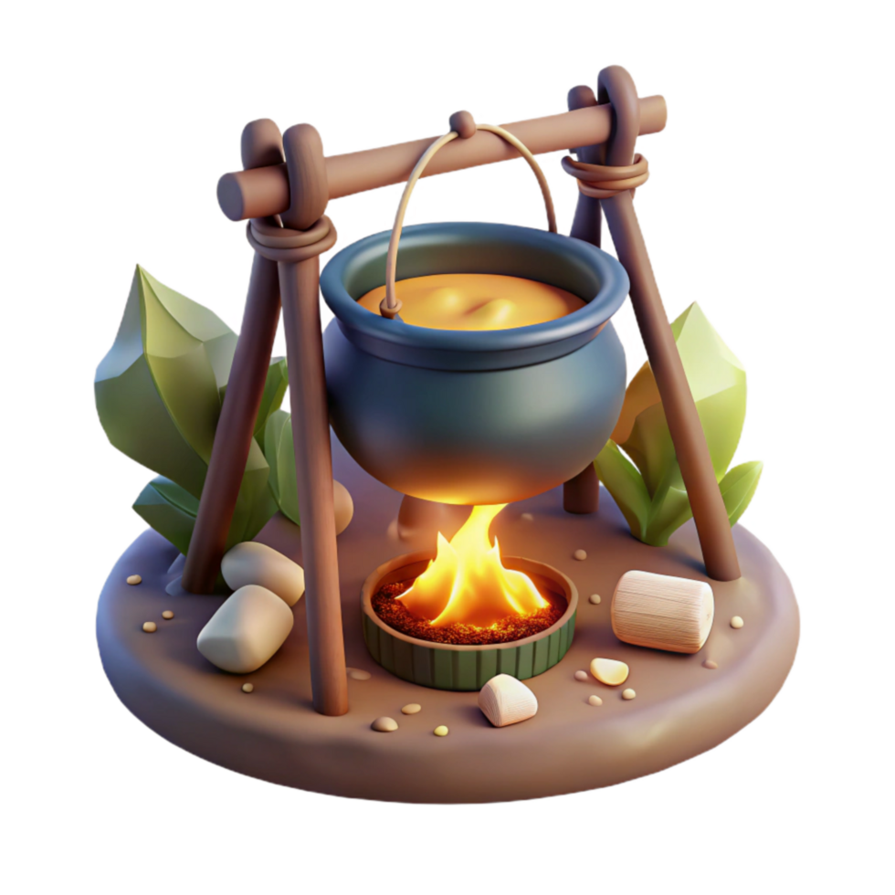 vibrant abstract Campfire with Cooking Pot Night Scene Transparent Background premium png