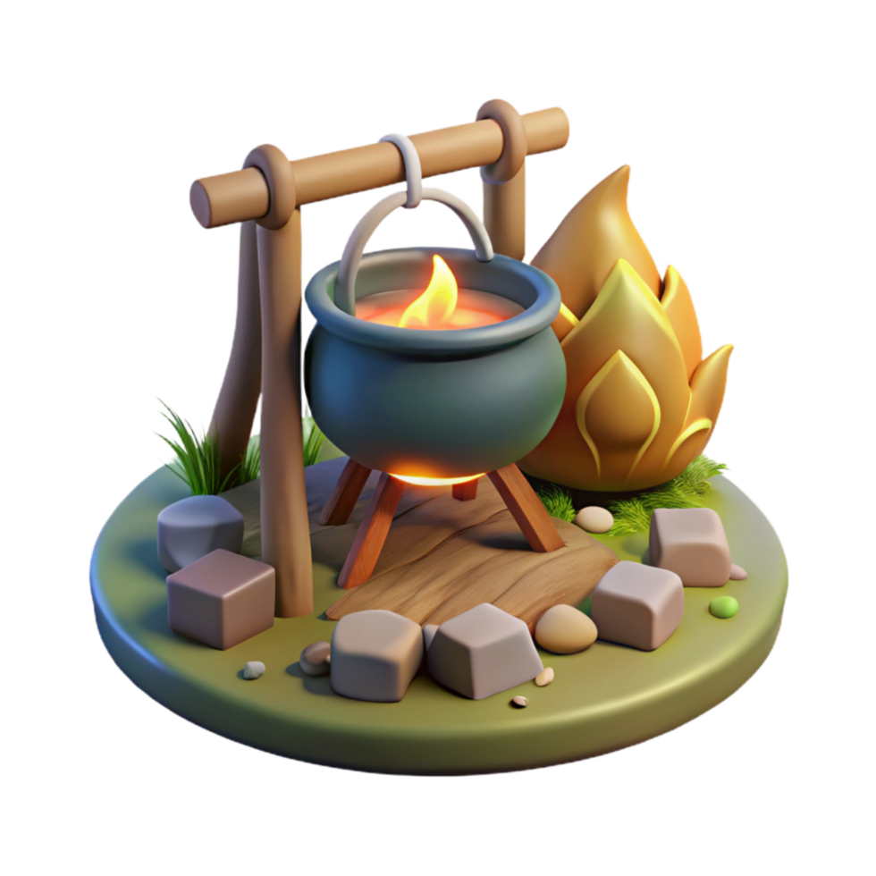 wonderful contemporary Campfire with Cooking Pot Night Scene Transparent Background high quality png