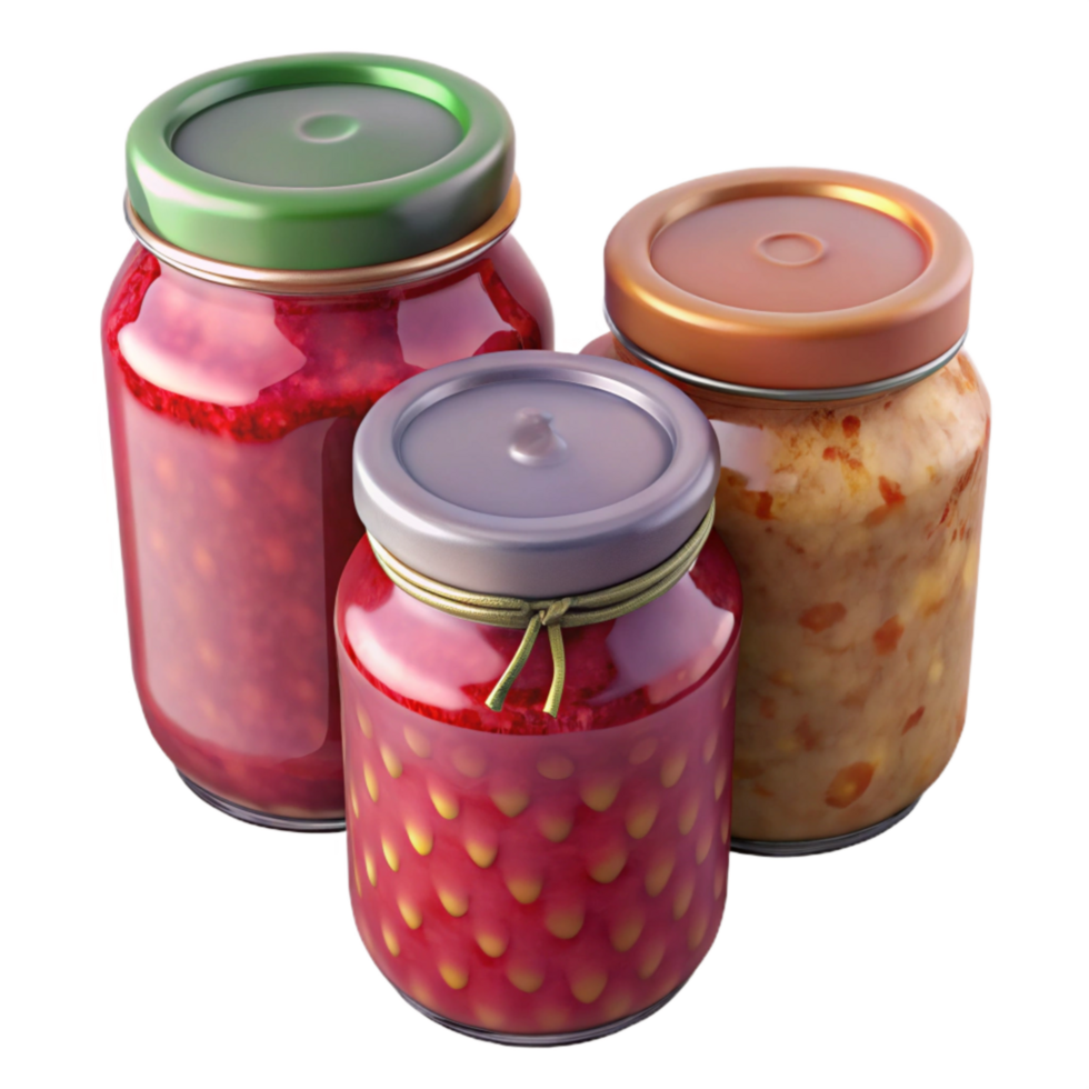 vibrant traditional Canning Jars Filled with Food Top View Isolated with Natural Lighting exclusive png