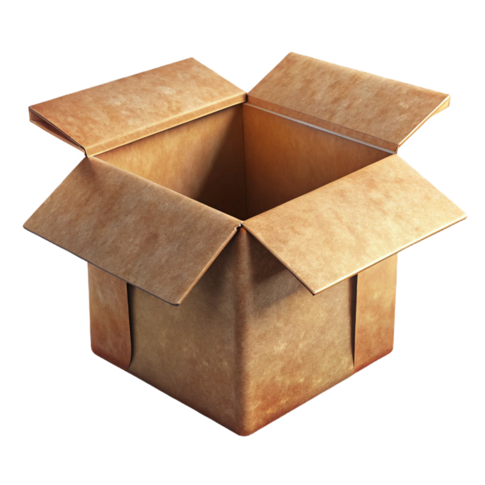 impressive minimalist Cardboard Box with Open Flap Isolated high resolution png