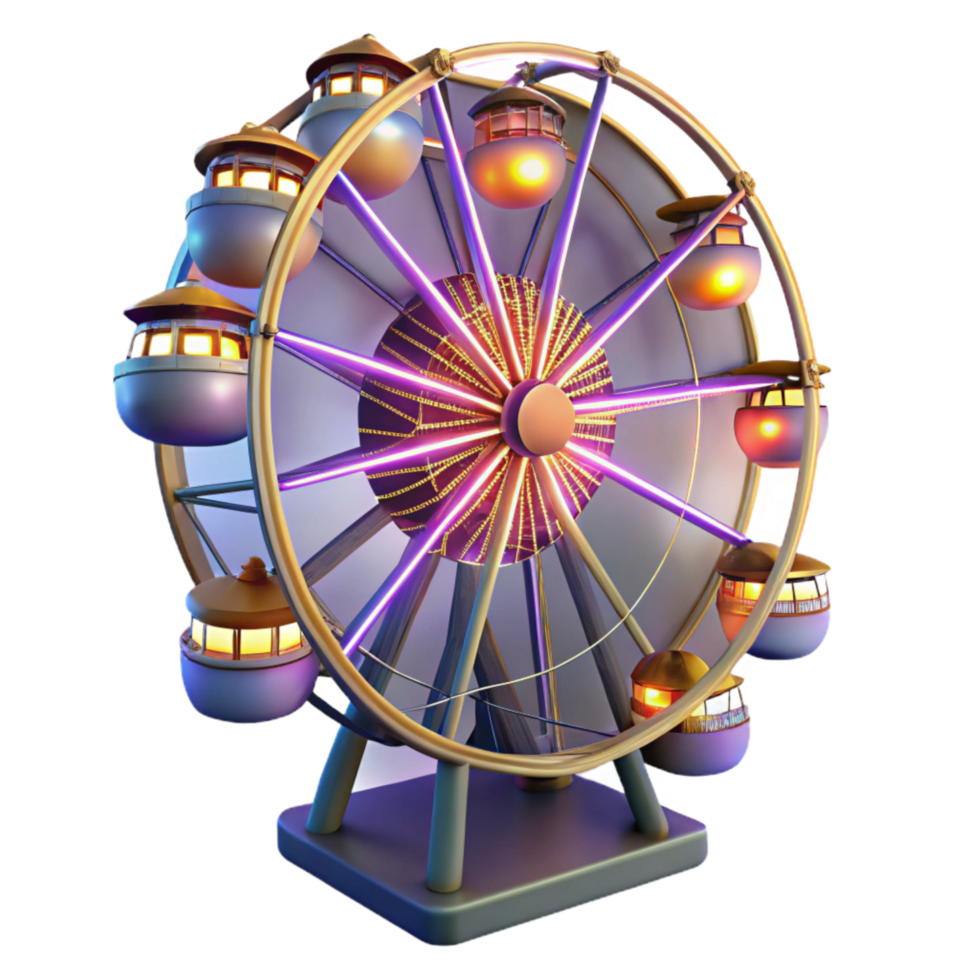 impressive contemporary Carnival Ferris Wheel Lit Up at Night Transparent Background genuine png