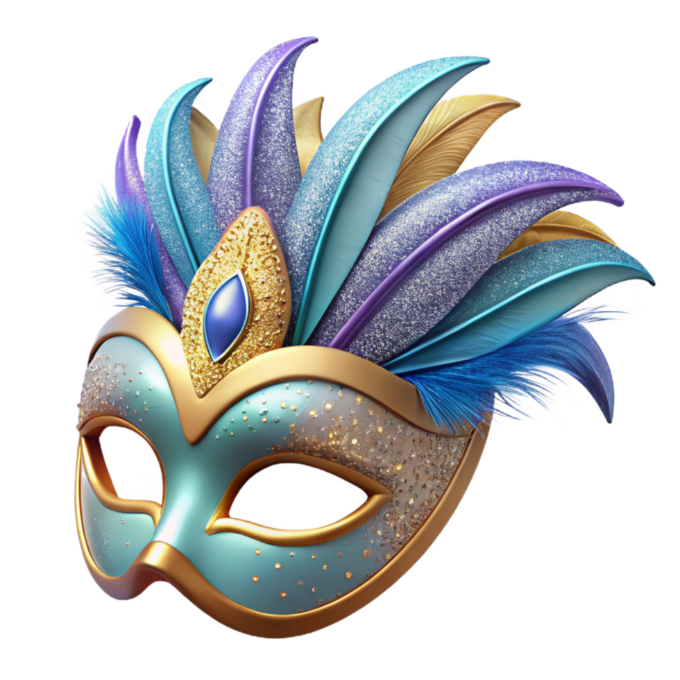 stunning classic Carnival Mask with Glitter and Feathers Cutout 4K png