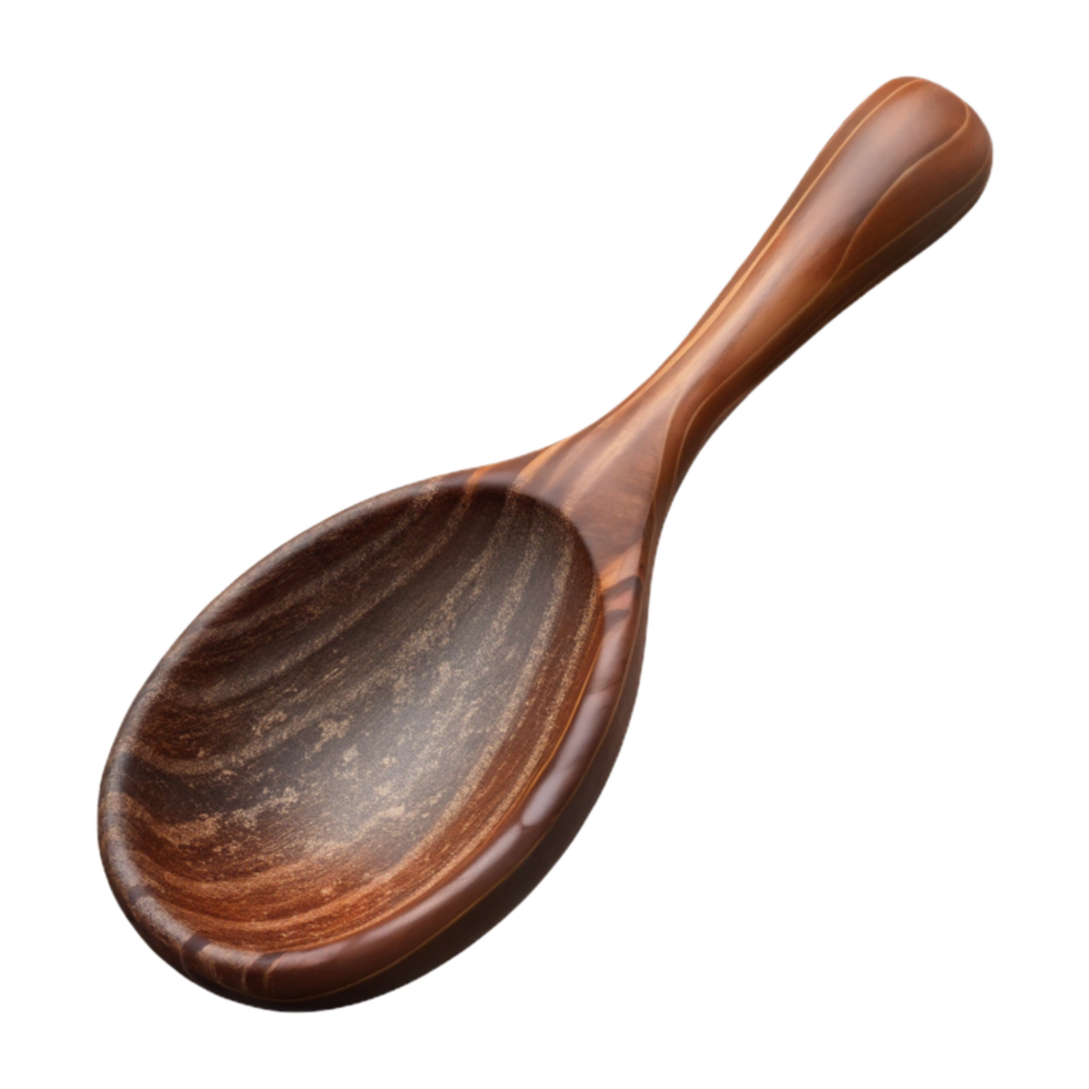 extraordinary minimalist Carved Wooden Spoon Dark Stain Isolated on Transparent Background high resolution png