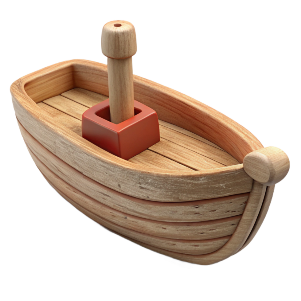 beautiful vintage Carved Wooden Toy Boat Sailing Position Isolated professional png