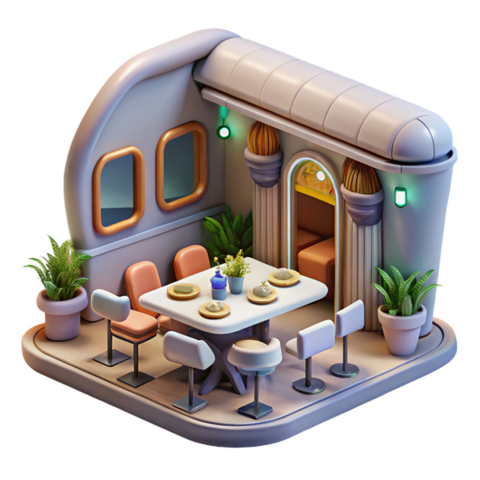 elegant rustic Cellular Agriculture Restaurant Interior Futuristic Design authentic png