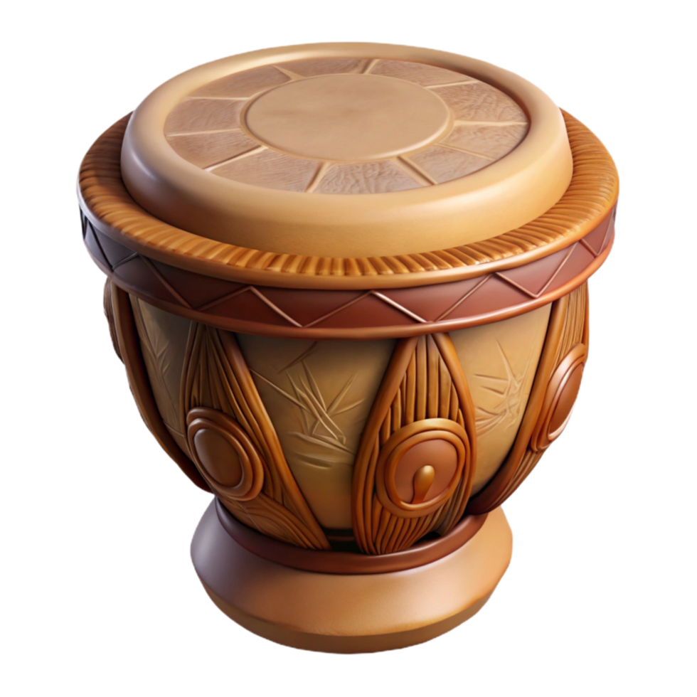 extraordinary abstract Ceremonial Drum Cutout with Carved Patterns Transparent Background 4K png
