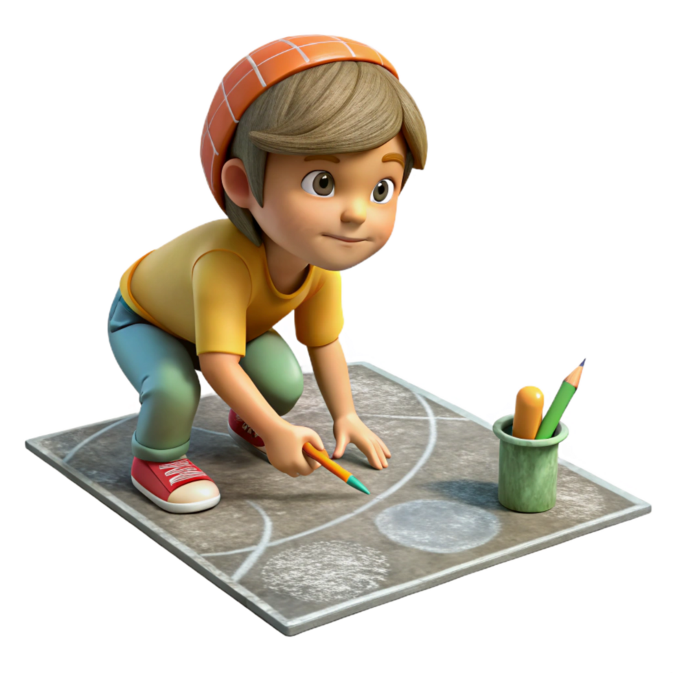 impressive minimalist Child Drawing with Chalk on Sidewalk Cutout exclusive png