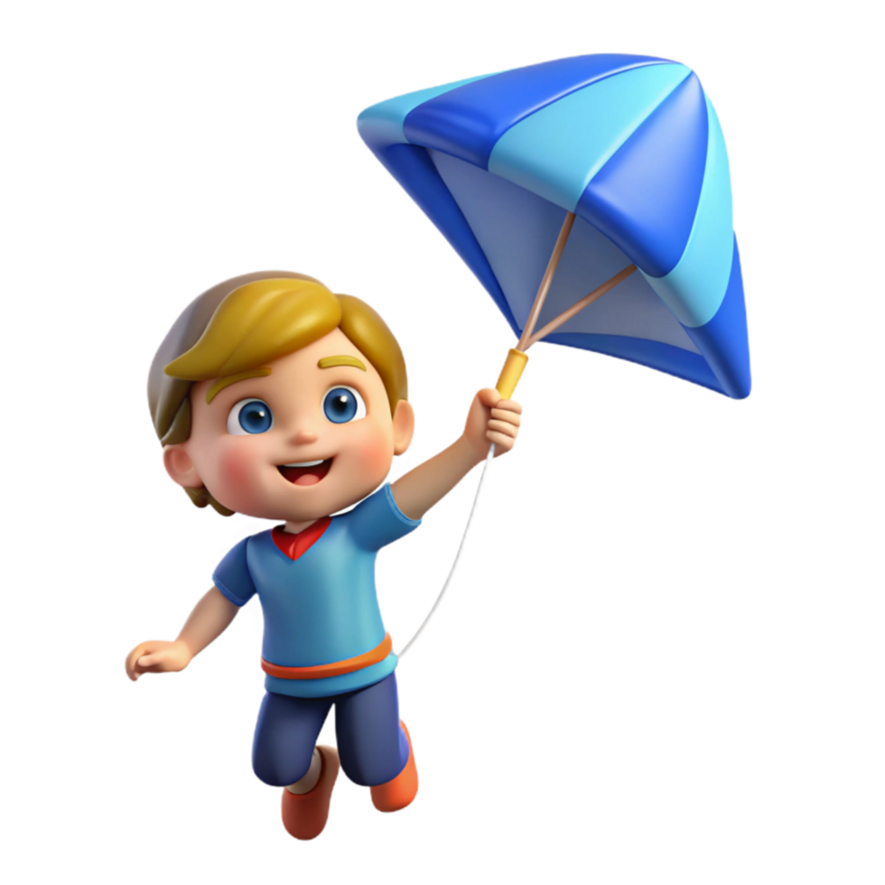 beautiful contemporary Child Flying Kite in Blue Sky Cutout high quality png