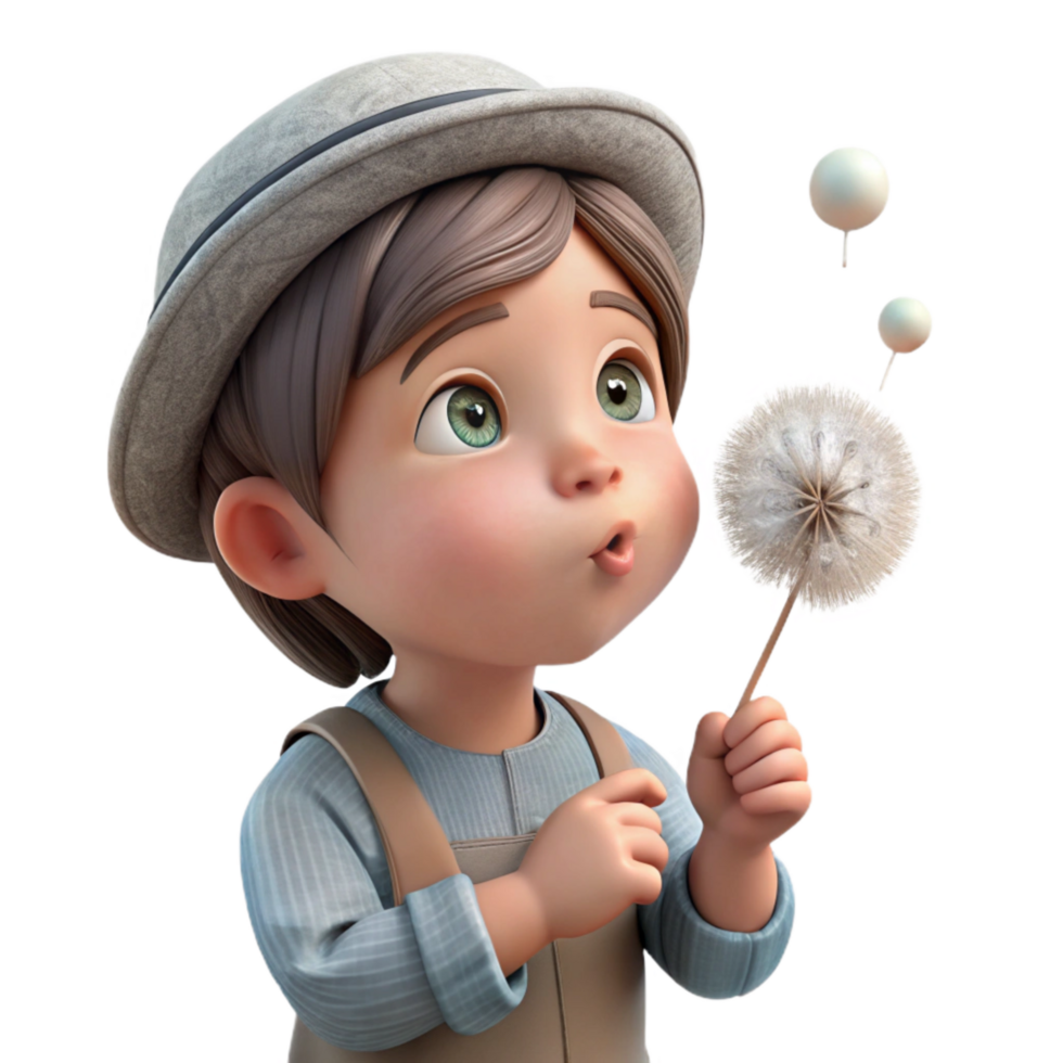 beautiful artistic Child Blowing Dandelion Seeds Cutout detailed png