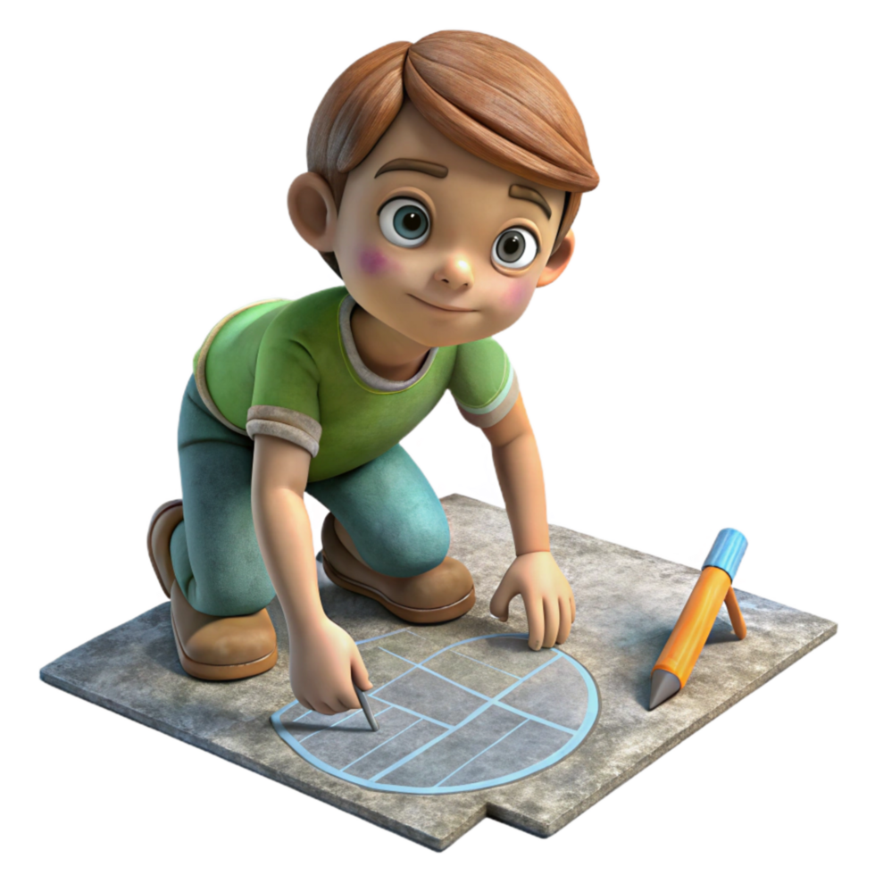 beautiful rustic Child Drawing with Chalk on Sidewalk Cutout premium png