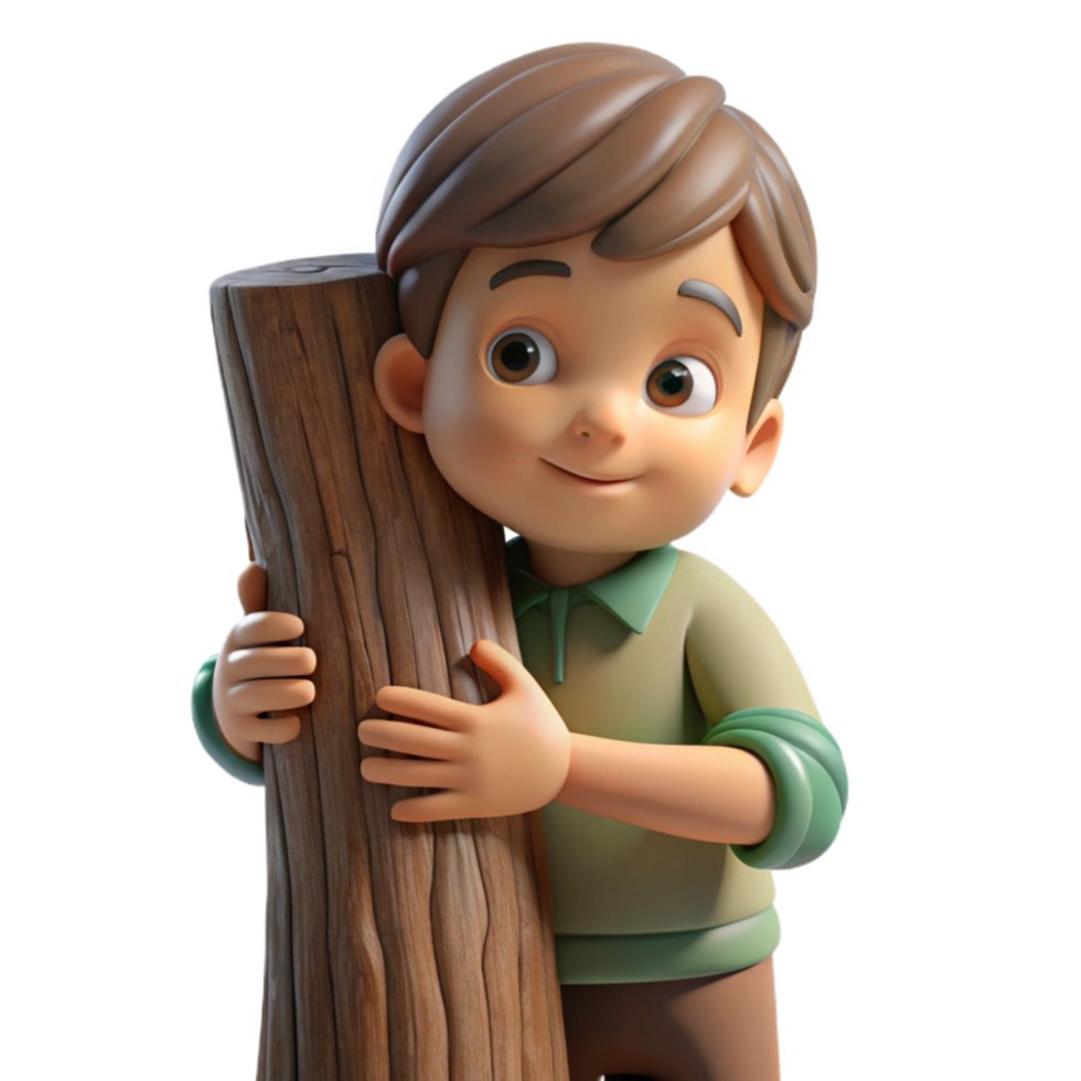 serene contemporary Child Hugging Tree Trunk Isolated Heartwarming Scene professional png