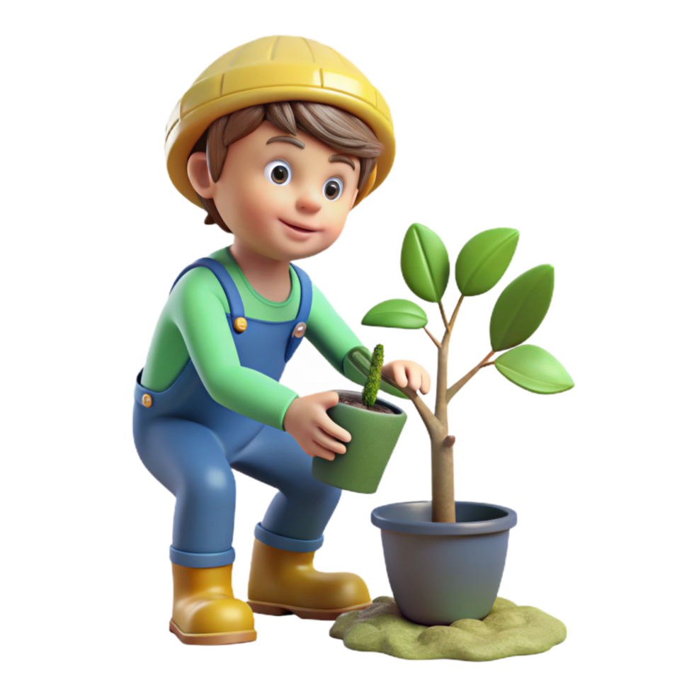 impressive minimalist Child Planting Tree Sapling Cutout Environmental Stewardship high quality png