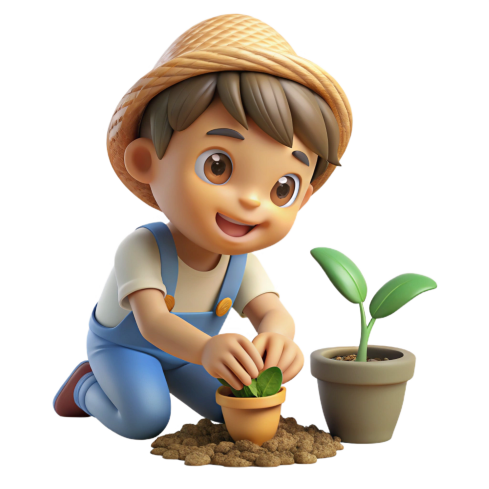 dramatic contemporary Child Planting Seeds Isolated Close Up View premium png