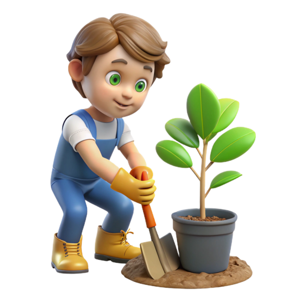 stunning rustic Child Planting Tree Sapling Cutout Environmental Stewardship 4K png