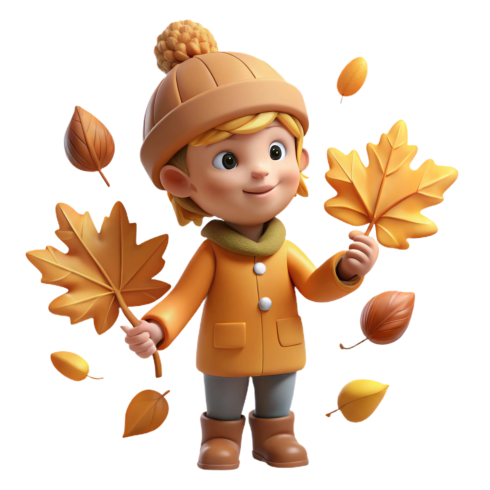 magnificent minimalist Child Playing with Leaves Cutout Autumnal Scene professional png