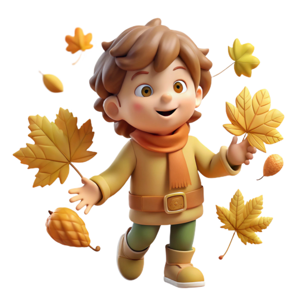 beautiful contemporary Child Playing with Leaves Cutout Autumnal Scene detailed png