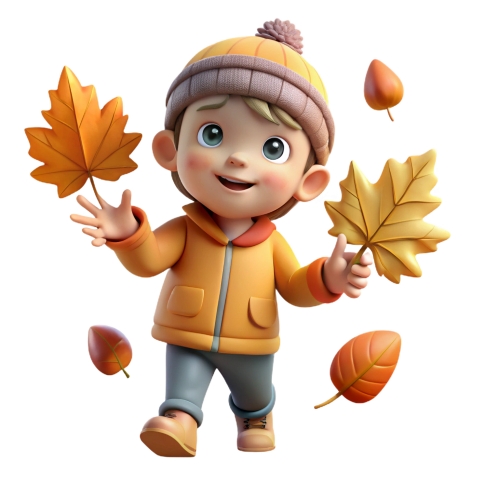 impressive classic Child Playing with Leaves Cutout Autumnal Scene detailed png