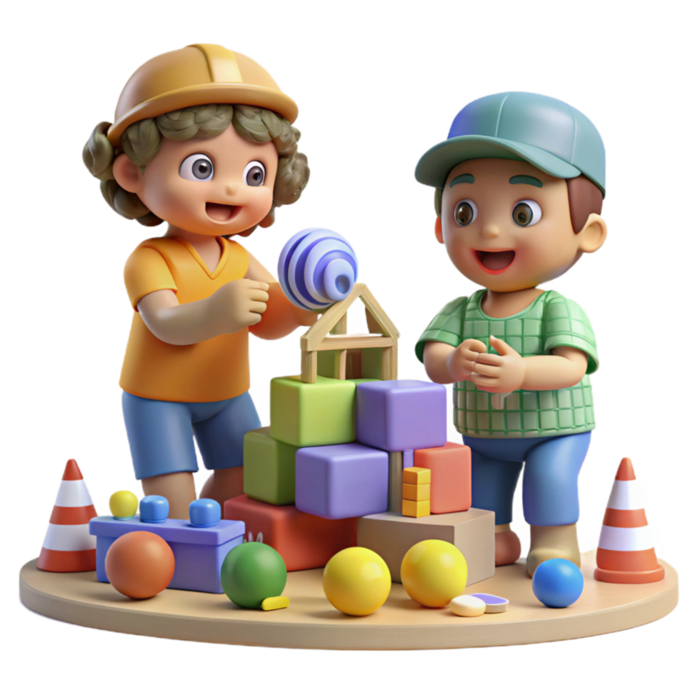 elegant rustic Children Playing with Toys in Playroom Transparent Background authentic png
