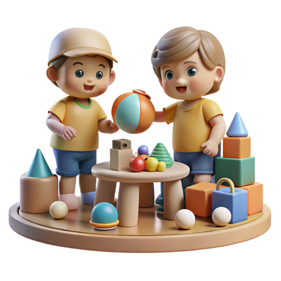 wonderful rustic Children Playing with Toys in Playroom Transparent Background high resolution png