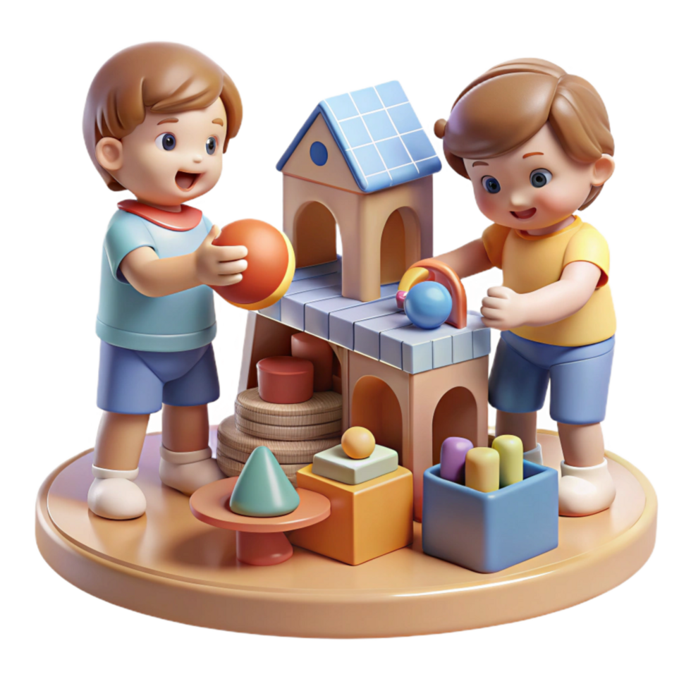 beautiful classic Children Playing with Toys in Playroom Transparent Background exclusive png