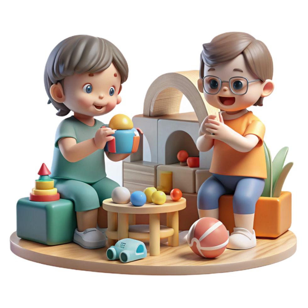 impressive creative Children Playing with Toys in Playroom Transparent Background exclusive png