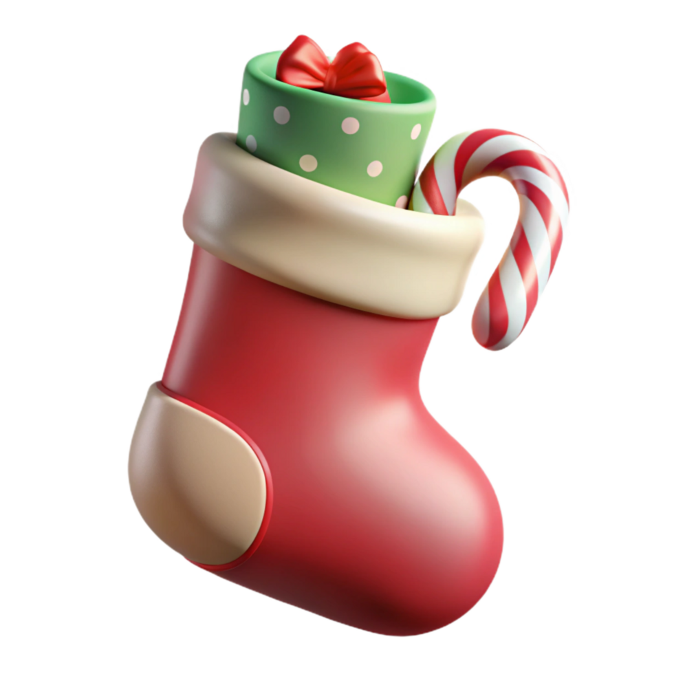 vibrant abstract Christmas Stocking Isolated with Candy Canes 4K png