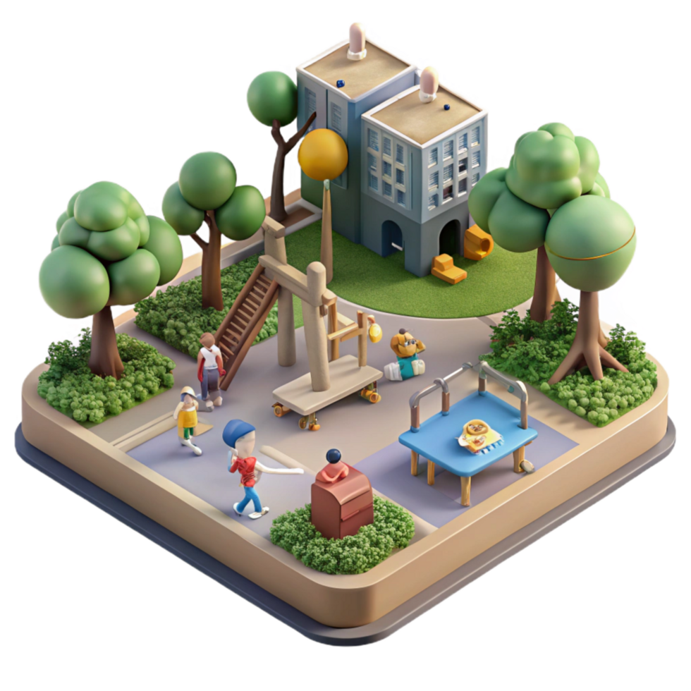 stunning rustic City Park with Children Playing Isolated Community Space original png