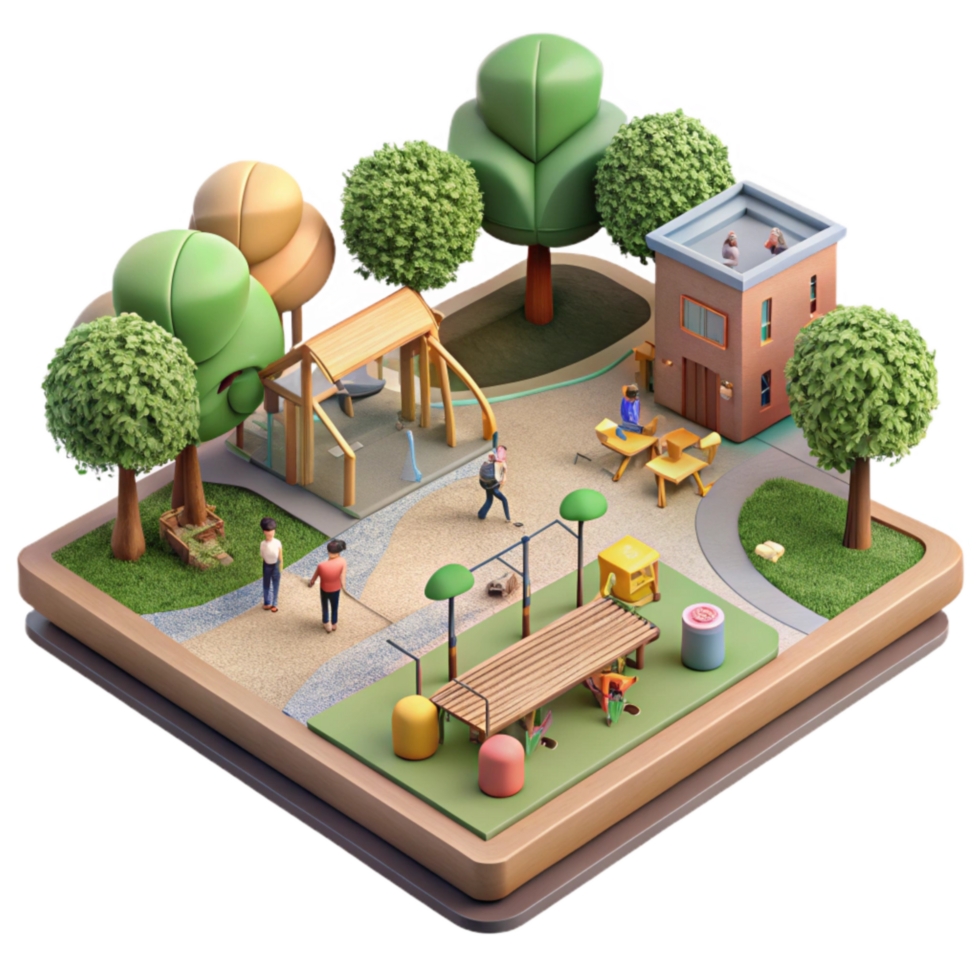 wonderful rustic City Park with Children Playing Isolated Community Space high resolution png