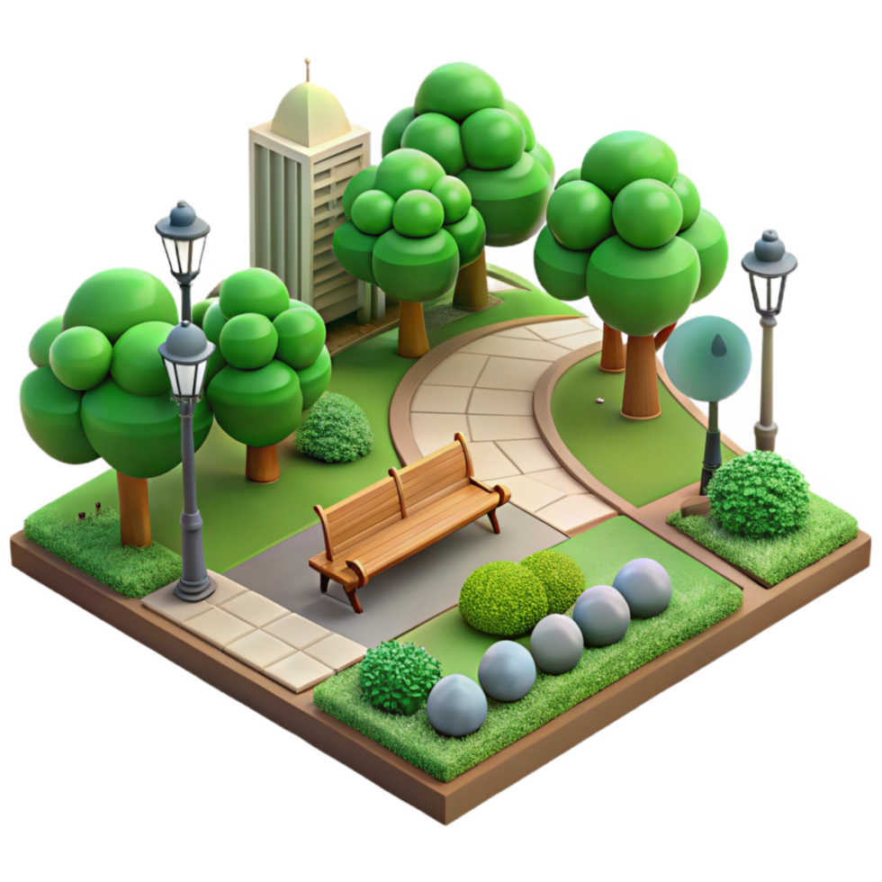 dramatic vintage City Park with Walking Path Isolated Green Space original png
