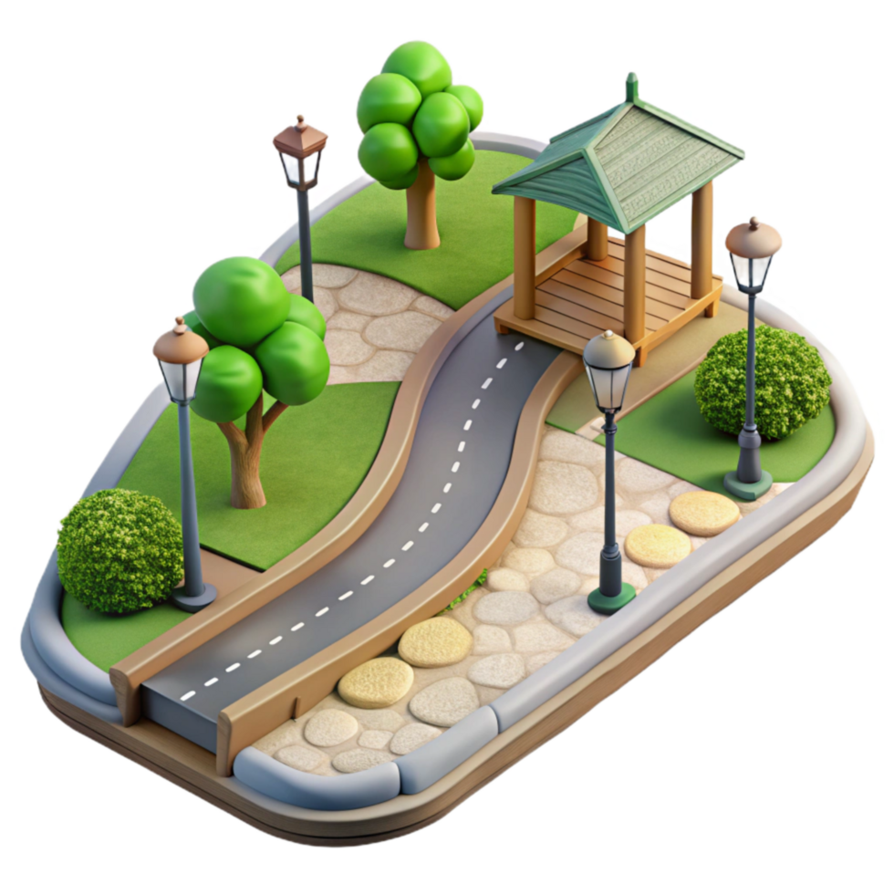 stunning creative City Park with Walking Path Isolated Green Space 4K png