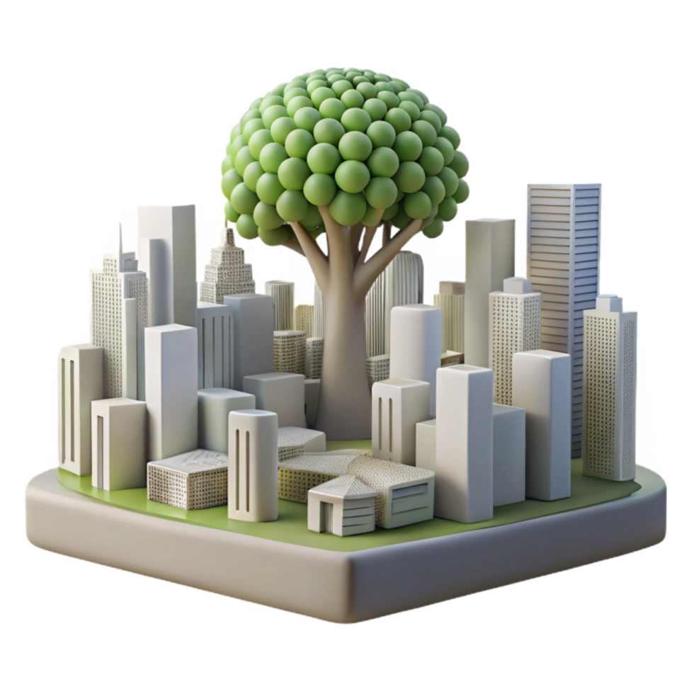 dramatic traditional Cityscape Silhouette with Tree Branches Transparent Background high quality png