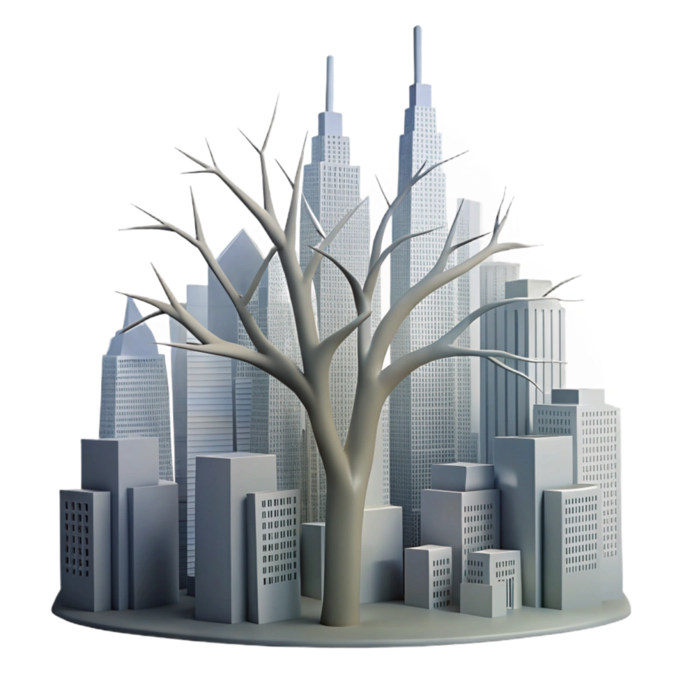 beautiful modern Cityscape Silhouette with Tree Branches Transparent Background high quality png