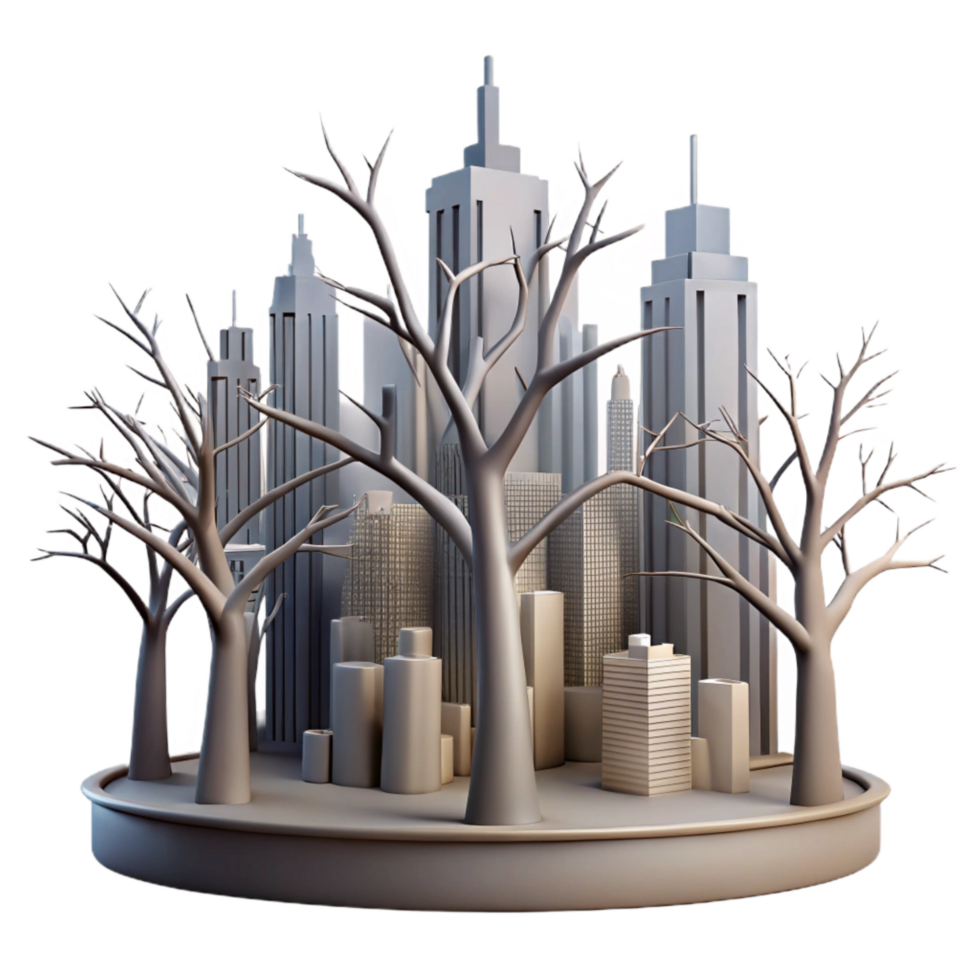 wonderful rustic Cityscape Silhouette with Tree Branches Transparent Background high quality png