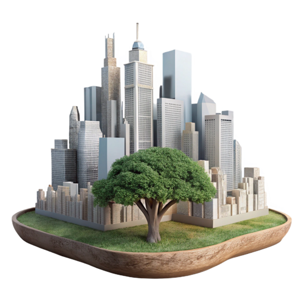 serene vintage Cityscape Silhouette with Tree Branches Transparent Background genuine png