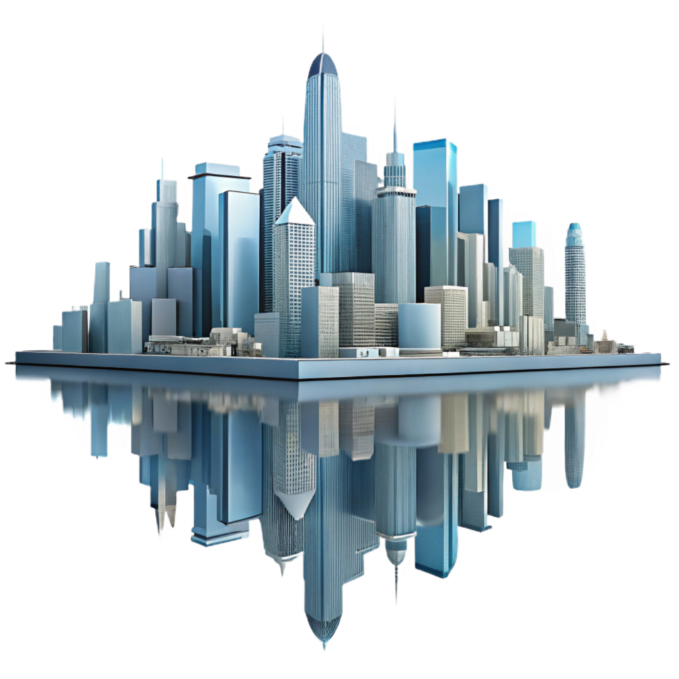 wonderful artistic City Skyline Mirrored in Water Cutout premium png