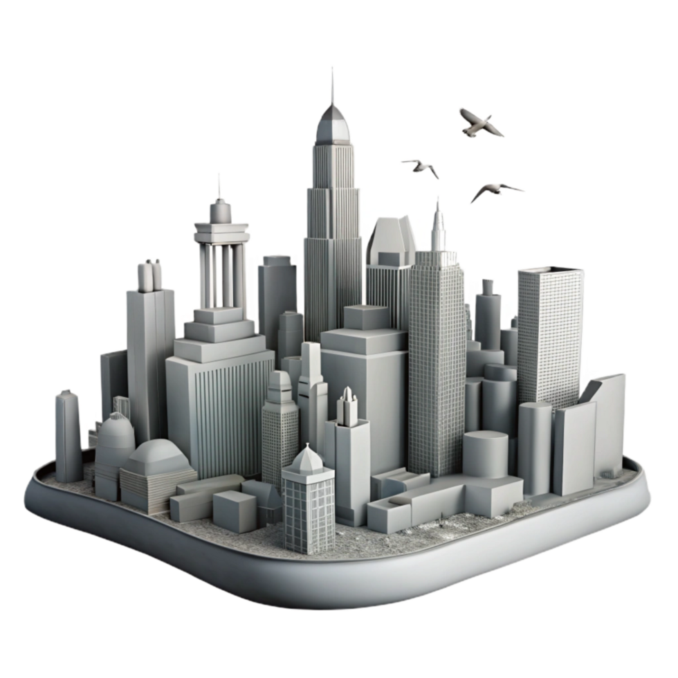 vibrant artistic City Skyline with Birds Isolated Silhouette Design detailed png