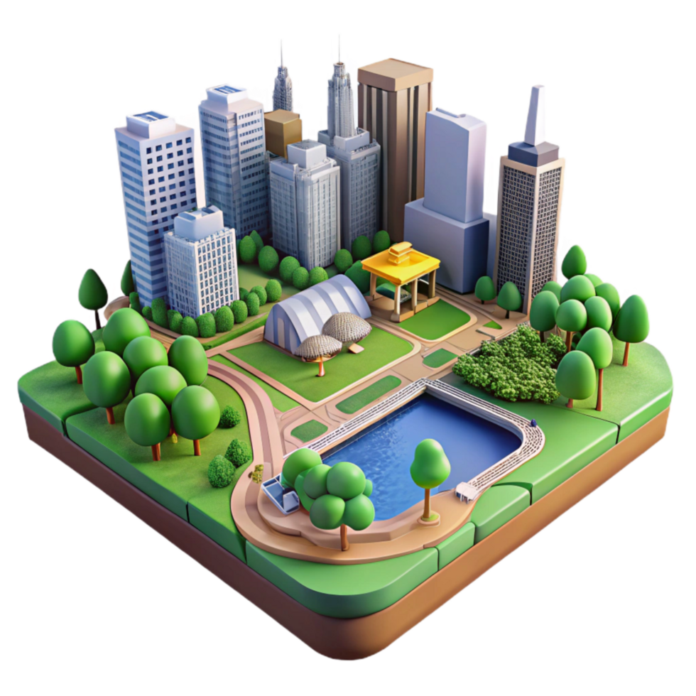 beautiful classic Cityscape with Park and River Transparent Background high resolution png